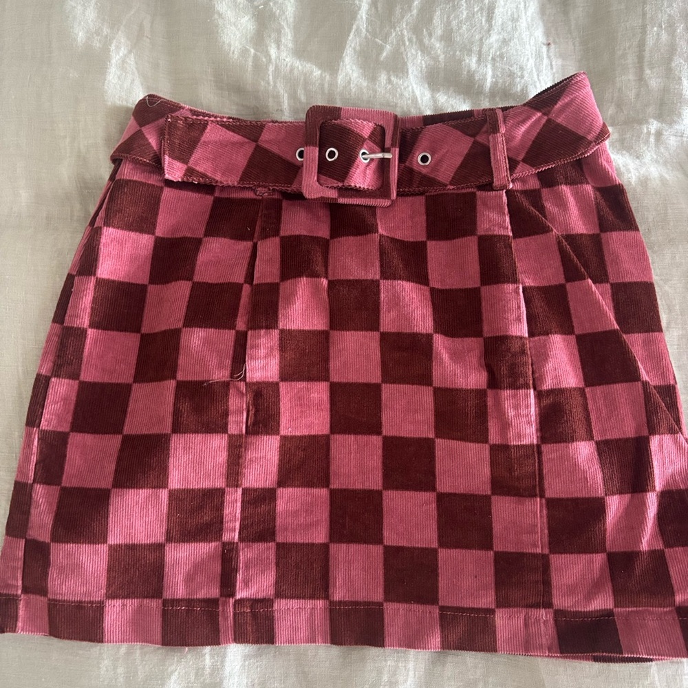 Pink and Brown Checkered Skirt
